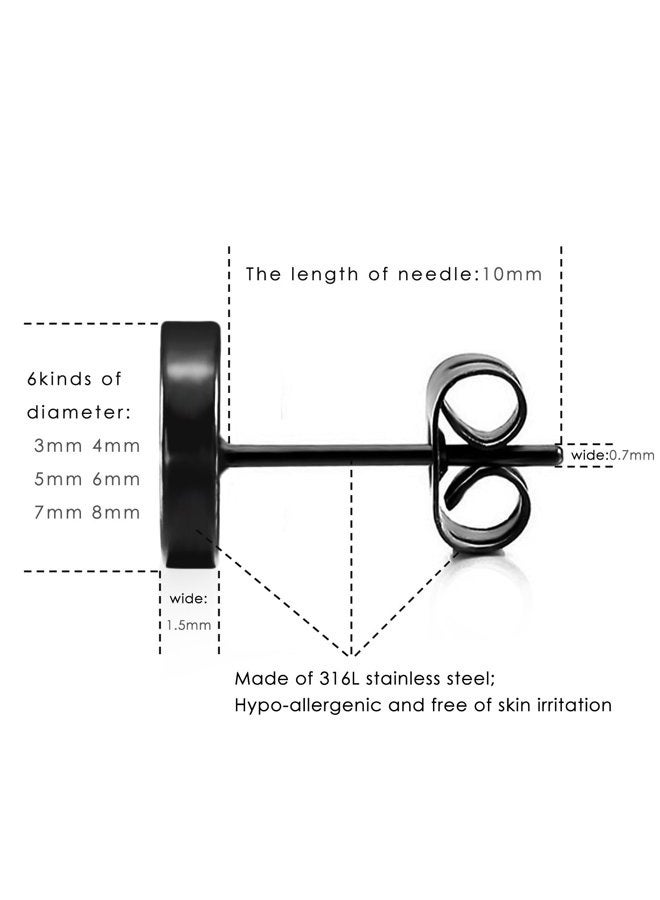 LIEBLICH Black Round Stud Earrings Set Stainless Steel Ear Studs for Men Women 6 Pairs 3mm-8mm … (Black) - Image 4