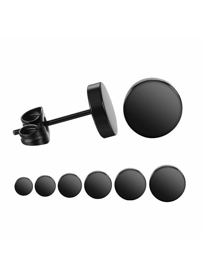 LIEBLICH Black Round Stud Earrings Set Stainless Steel Ear Studs for Men Women 6 Pairs 3mm-8mm … (Black) - Image 1