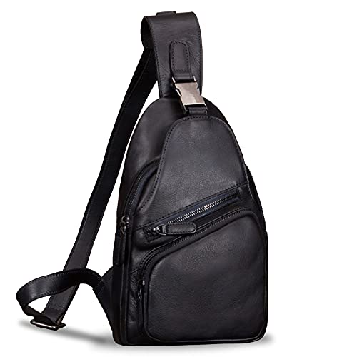IVTG Genuine Leather Sling Bag Chest Shoulder Hiking Backpack Vintage Handmade Crossbody Daypack Medium - Image 1