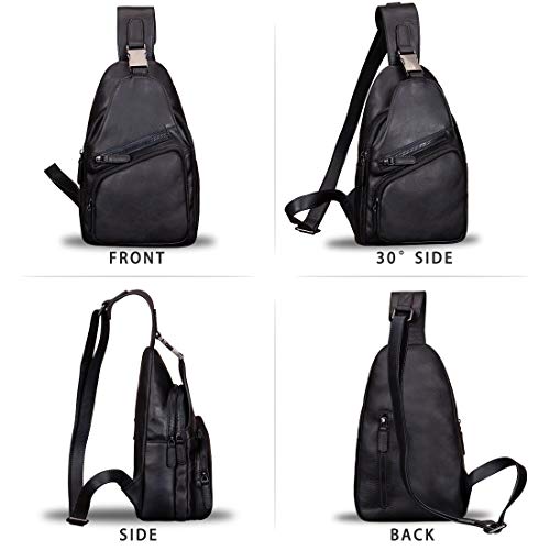 IVTG Genuine Leather Sling Bag Chest Shoulder Hiking Backpack Vintage Handmade Crossbody Daypack Medium - Image 4