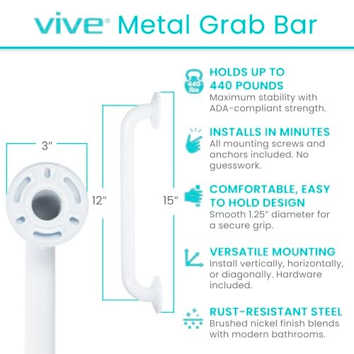Vive Grab Bar for Bathtubs and Showers - Handicap Bathroom Safety Handrail for Elderly - Wall Senior Rail Handle for Tub, Toilet, Bath - Image 2