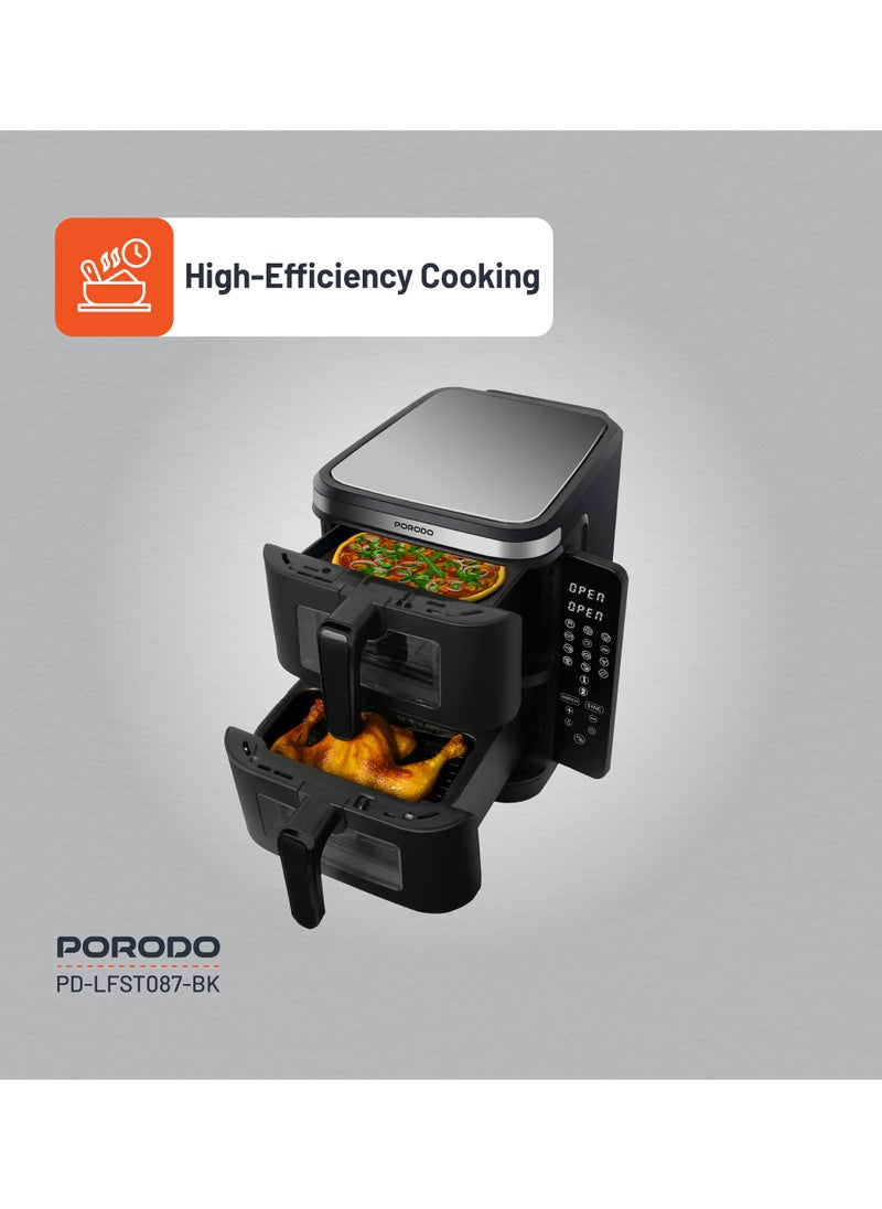 porodo - 11L Air Fryer Double Stack 5.5L+5.5L Capacity 2800W with Info Display & Touch Panel / 12 Presets / Versatile Cooking Functions / High-Efficiency Cooking / Healthier meals - Black - Image 1
