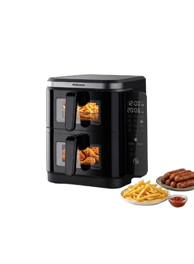 porodo 11L Air Fryer Double Stack 5.5L+5.5L Capacity 2800W with Info Display & Touch Panel / 12 Presets / Versatile Cooking Functions / High-Efficiency Cooking / Healthier meals - Black - Image 1