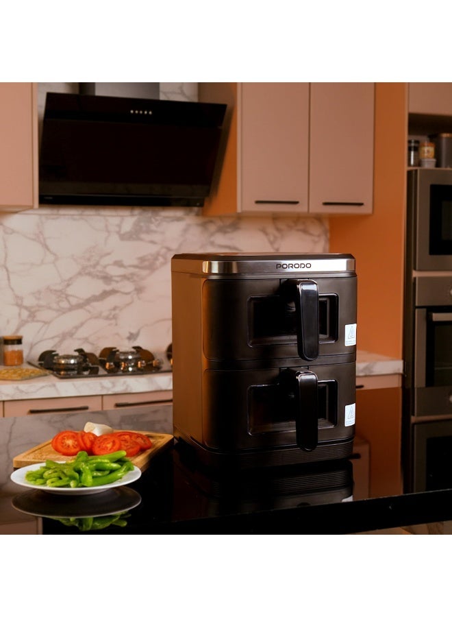 porodo 11L Air Fryer Double Stack 5.5L+5.5L Capacity 2800W with Info Display & Touch Panel / 12 Presets / Versatile Cooking Functions / High-Efficiency Cooking / Healthier meals - Black - Image 4