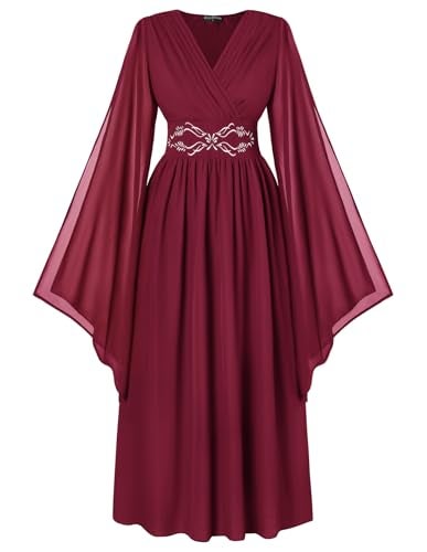 Scarlet Darkness Womens Renaissance Dress Pirate Peasant Wench Irish Costume Medieval Embroidery Long Dress - Image 1
