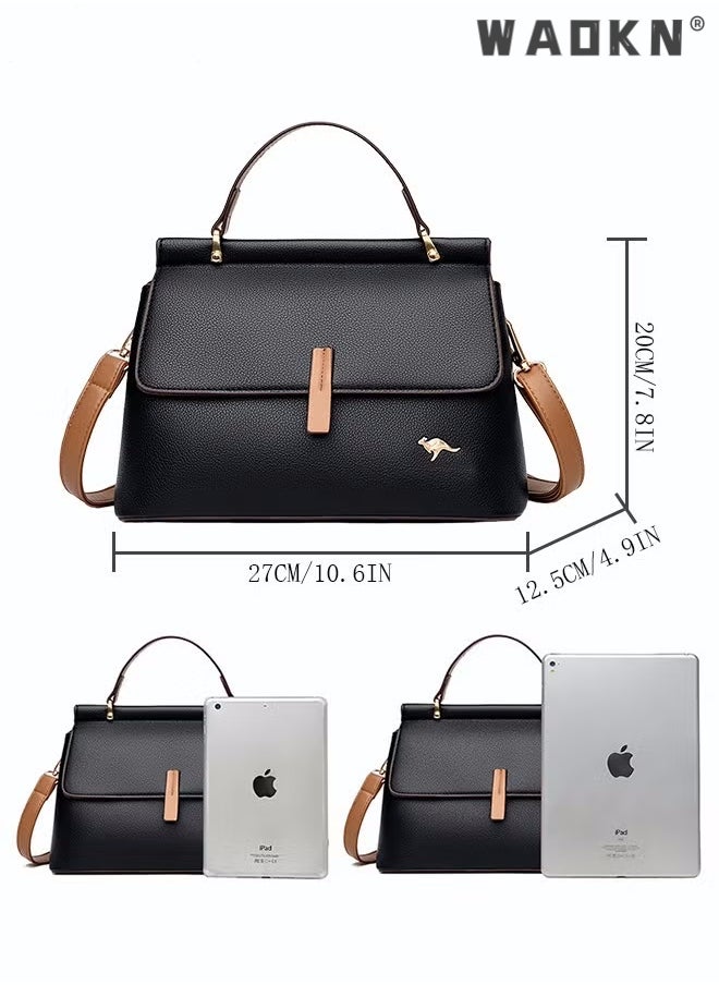 WAOKN Texture Shoulder Crossbody Bag Fashion Elegant Exquisite Multi-pocket Charm High-Quality Fabric Large Capacity Handbag for Women/Mother/Girl Friend Gift Soft Leather Waterproof Fashion Handbag Black  - Image 3