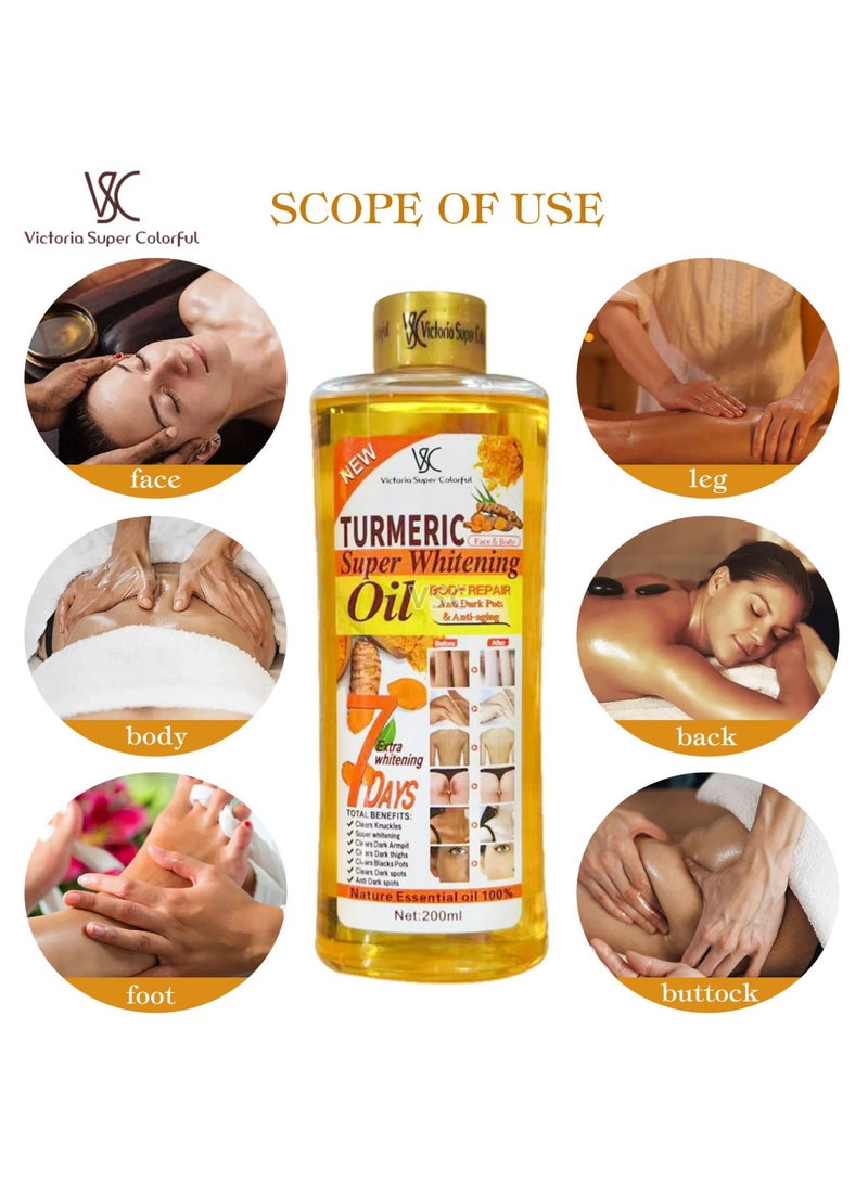 VSC 7 Days Turmeric Whitening Oil, Turmeric Massage Oil for Skin, Turmeric Oil for Face & Body, Natural Moisturizing Nourishing Face & Body Oil for All Skin Types 200ml  - Image 1