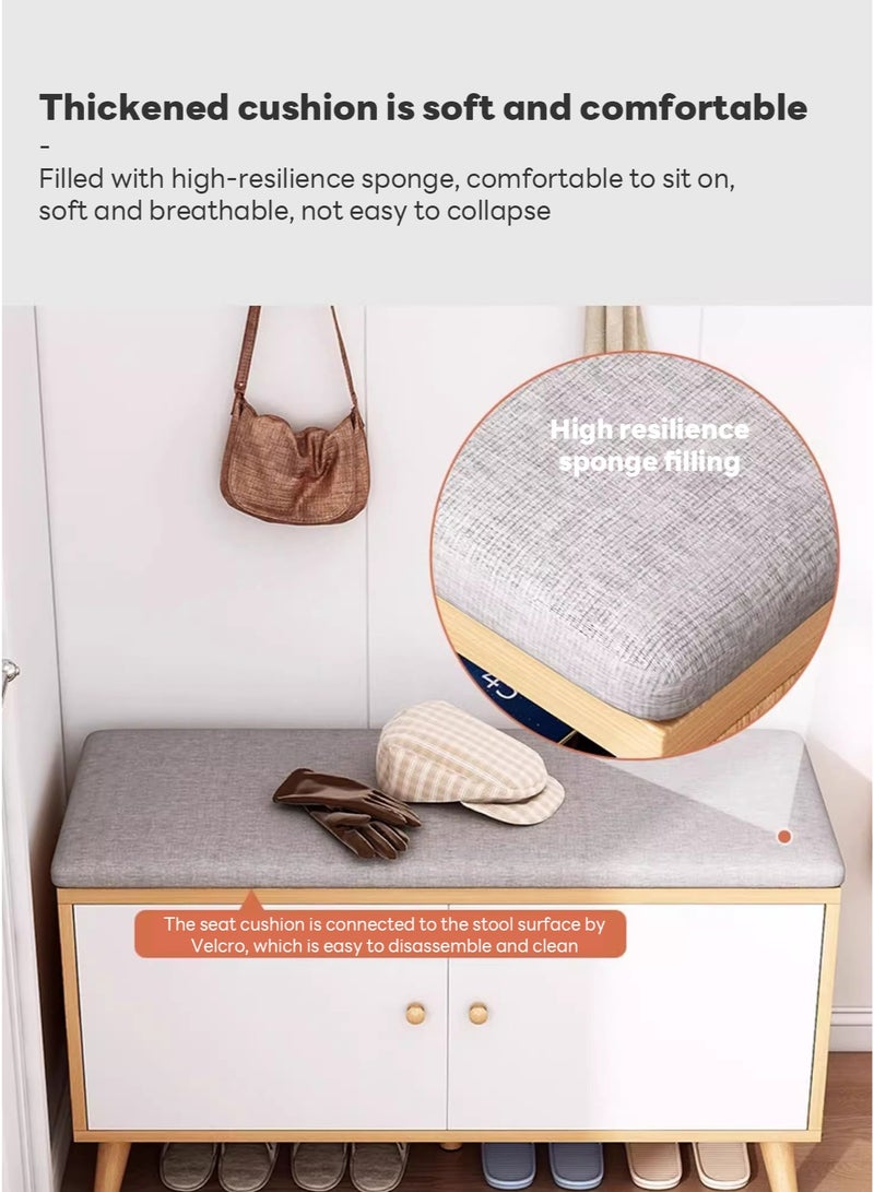 Sharpdo Home Porch Entrance Integrated Shoe Cabinet Bench, Solid Wood Shoe Bench, Soft Cushion 80*30*50CM - Image 3