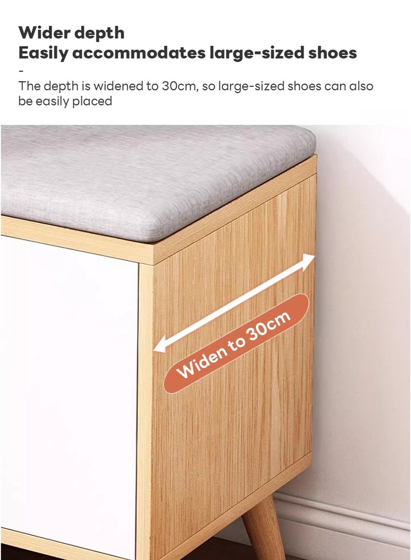 Sharpdo Home Porch Entrance Integrated Shoe Cabinet Bench, Solid Wood Shoe Bench, Soft Cushion 80*30*50CM - Image 4