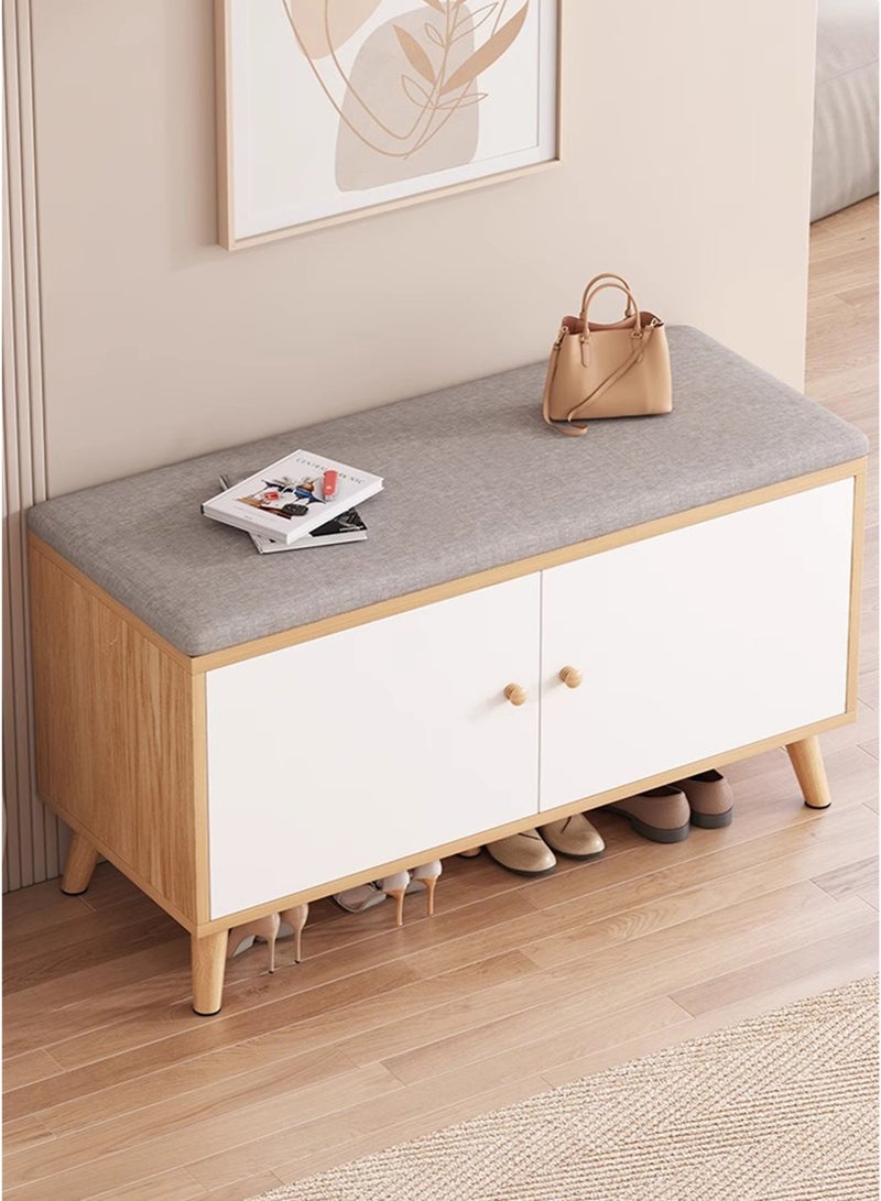 Sharpdo Home Porch Entrance Integrated Shoe Cabinet Bench, Solid Wood Shoe Bench, Soft Cushion 80*30*50CM - Image 1