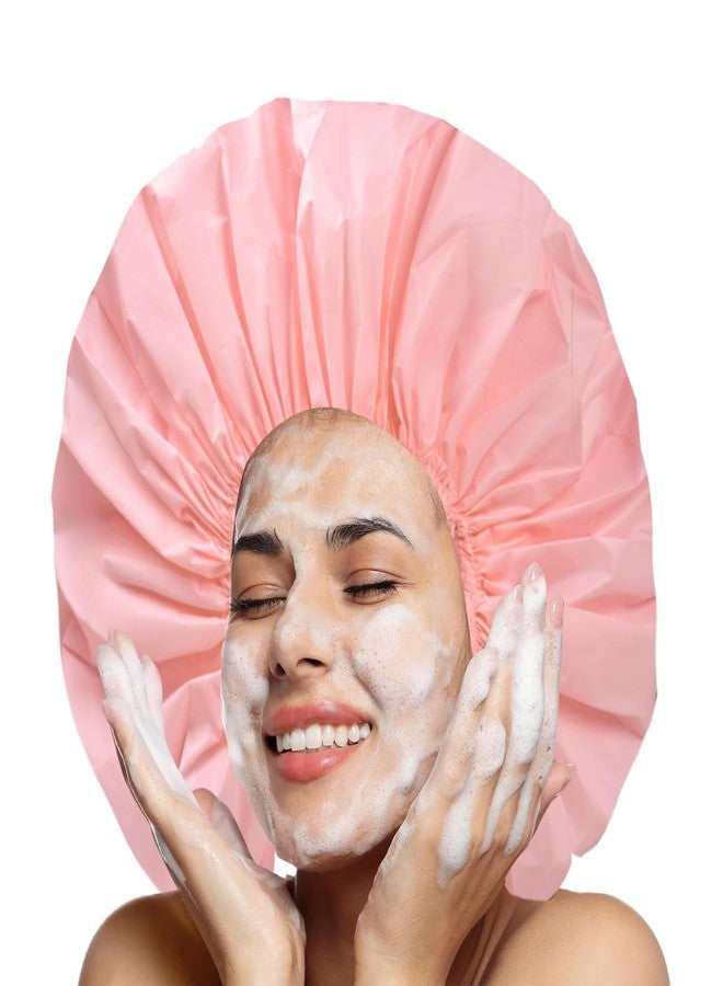 CHFONG Jumbo Size Shower Cap 2 PCS Waterproof Shower Caps for Women, Extra Large Shower Cap, Reusable Super Large Bath Caps Hair Cap for Long Thick Curly Hair, Locs, Twist Braids - Pink + Blue - Image 2