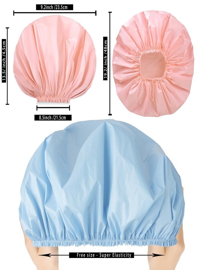 CHFONG Jumbo Size Shower Cap 2 PCS Waterproof Shower Caps for Women, Extra Large Shower Cap, Reusable Super Large Bath Caps Hair Cap for Long Thick Curly Hair, Locs, Twist Braids - Pink + Blue - Image 3