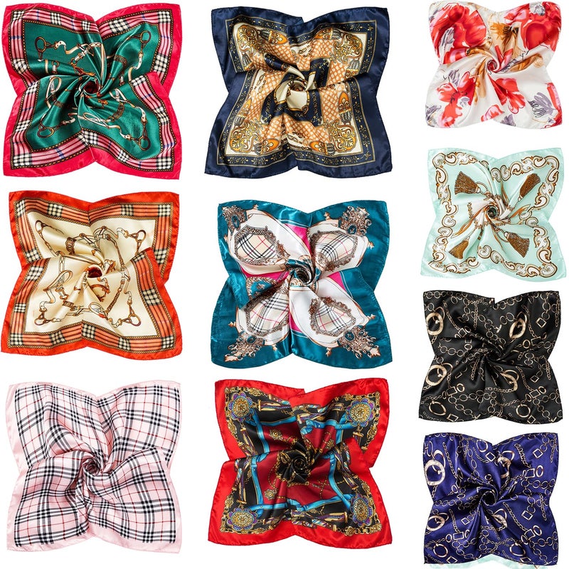 COOLANS 10 PCS Mixed Set Scarf,Fashion Square Satin Neck Scarf Head scarf for Women Hair Scarf Bundle 20 inch x 20 inch (Set D (10 pcs)) - Image 1