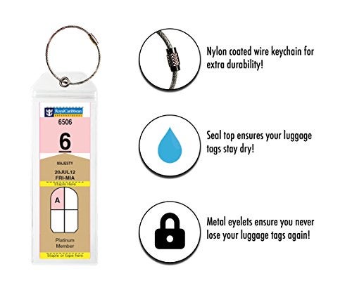 Millennial Essentials Cruise Tags - Narrow Cruise Ship Luggage Etag Holder with Zip Seal & Steel Loops for Royal Caribbean and Celebrity Cruises (4 Pack) - Image 3