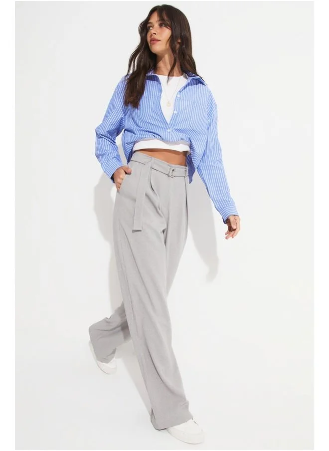 جون June Women Pleated Detailed Woven Trouser Grey