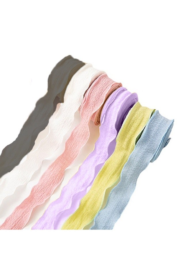 Zeemey 6 Rolls of Double-Sided Satin Ribbon, 1 inch x 10 yards (Total 60 yards),Polyester Crinkle Ribbon for DIY Crafts, Bows, Gift Wrapping - Frayed Edge Linen Wave Ribbons for Bouquets, Cake Decor, Flower Packaging  - Image 1
