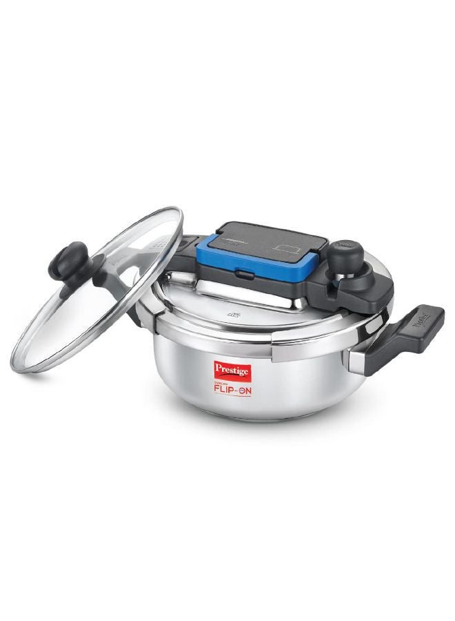 Prestige 18cm Prestige Svachh FLIP-ON Mini SS Pressure Cooker 18 cm-2 L with Glass Lid SILVER - Image 1