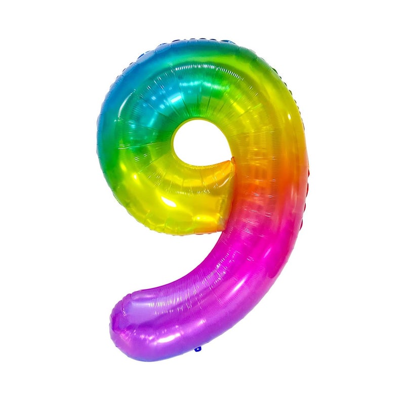 مانجو 40 بوصة قوس قزح كبير رقم 9 بالونات احباط تسع سنوات ديكور حفلة عيد ميلاد 9 زخرفة حفلة عيد ميلاد - Image 2