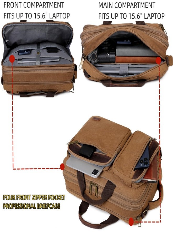 Baosha Real Leather Canvas Laptop Backpack Briefcase Hybrid 15.6 Inch Laptop Travel Backpack College Backpack for Men BC-04 (Brown) - Image 3