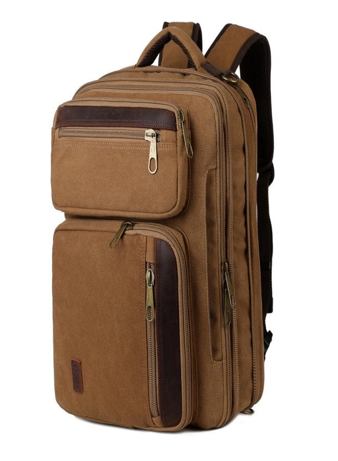Baosha Real Leather Canvas Laptop Backpack Briefcase Hybrid 15.6 Inch Laptop Travel Backpack College Backpack for Men BC-04 (Brown) - Image 1