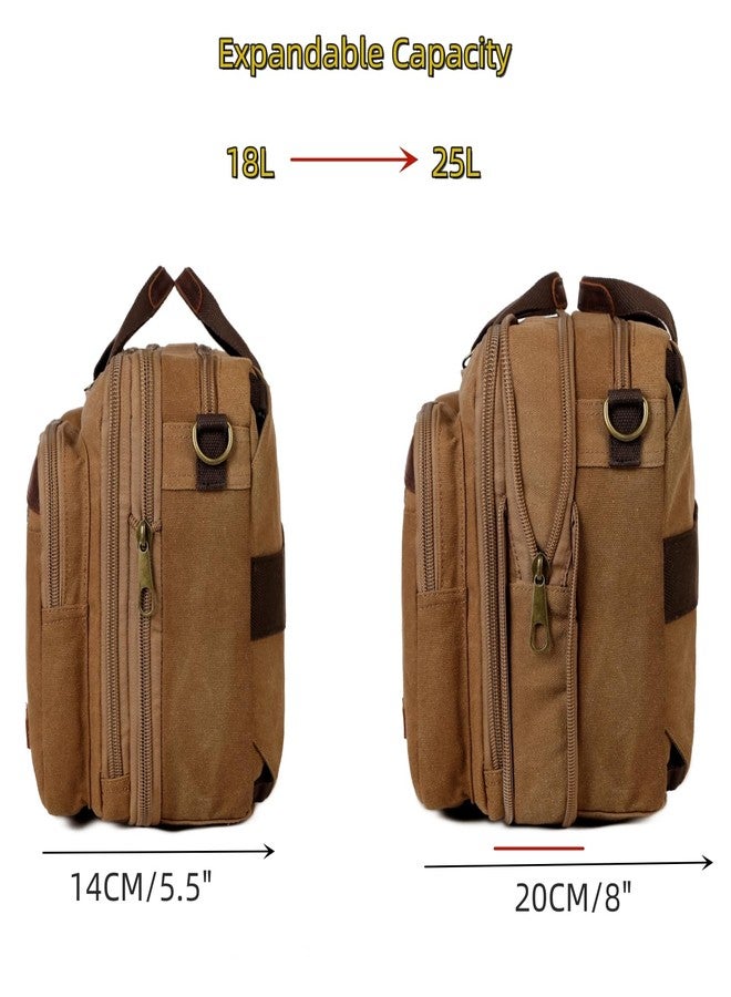 Baosha Real Leather Canvas Laptop Backpack Briefcase Hybrid 15.6 Inch Laptop Travel Backpack College Backpack for Men BC-04 (Brown) - Image 5