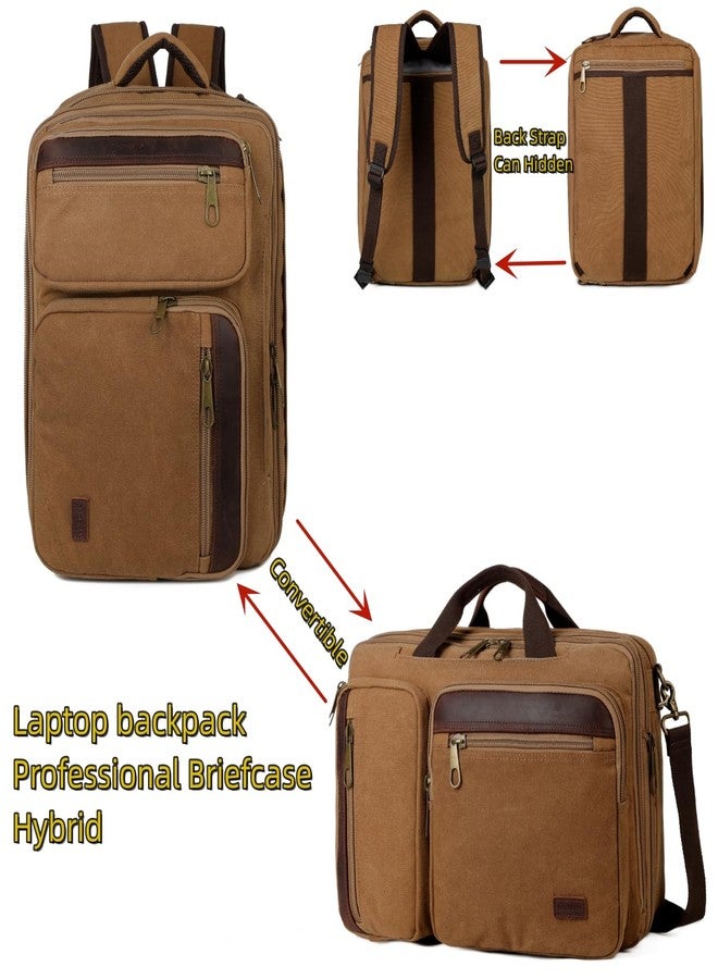 Baosha Real Leather Canvas Laptop Backpack Briefcase Hybrid 15.6 Inch Laptop Travel Backpack College Backpack for Men BC-04 (Brown) - Image 2
