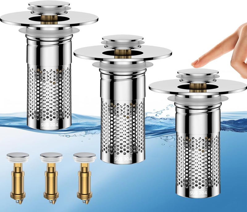 Mengine ​Bathroom Sink Drain Strainer,Universal Pop-Up Sink Stopper Hair Catcher, Anti-Clog Stainless Steel Drain Filter Basket, Removable Sink Drain for Bathroom Sink Stopper Replacement - Image 1