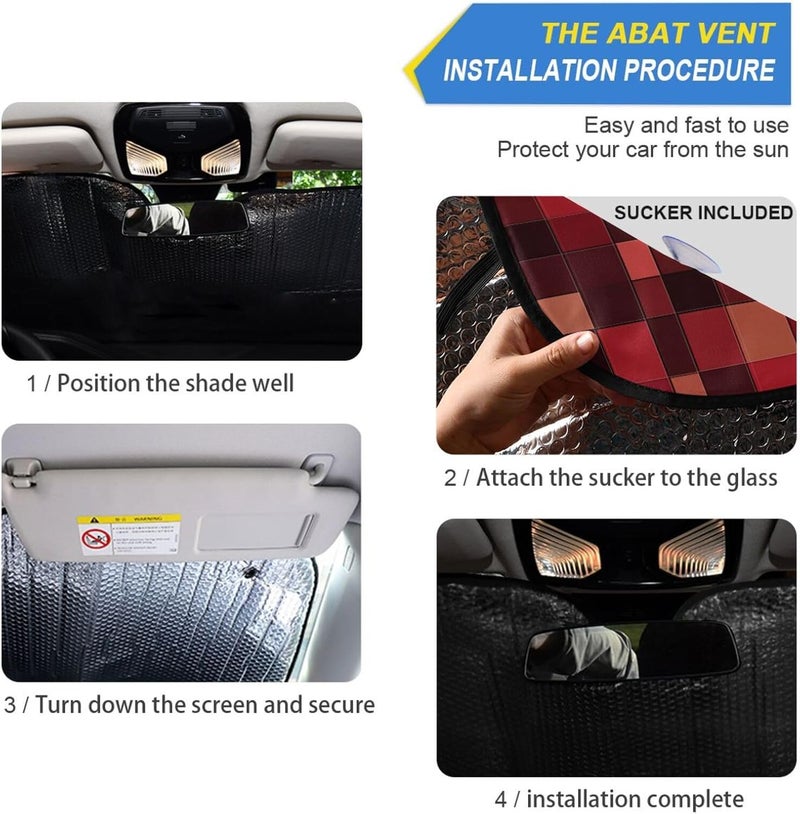 KLL Accordion Sun Shade for car, Collapsible Sunscreen acesorios para coches 55x27.6 Inch, Squares Burgundy Red - Image 2