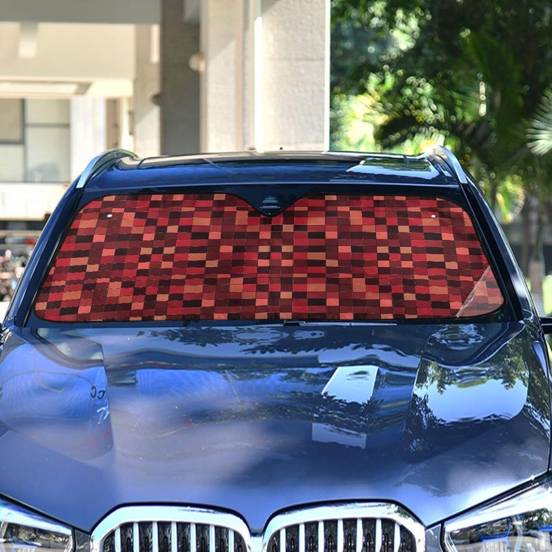 KLL Accordion Sun Shade for car, Collapsible Sunscreen acesorios para coches 55x27.6 Inch, Squares Burgundy Red - Image 4