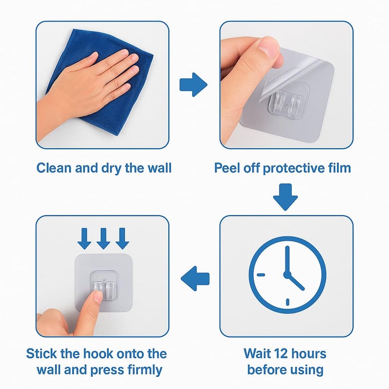 CentraLit خطافات حائط ذاتية اللصق قوية (عبوة من 25)، شفافة ومقاومة للماء، تركيب بدون حفر، للاستخدام في الحمام والمطبخ، قوية لتحمل الأوزان، خطافات لرفع الصور، خطافات لاصقة قوية للحائط - Image 5