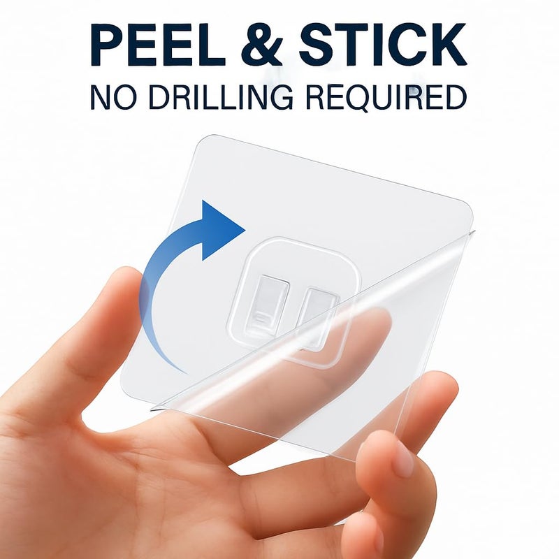 CentraLit خطافات حائط ذاتية اللصق قوية (عبوة من 25)، شفافة ومقاومة للماء، تركيب بدون حفر، للاستخدام في الحمام والمطبخ، قوية لتحمل الأوزان، خطافات لرفع الصور، خطافات لاصقة قوية للحائط - Image 2