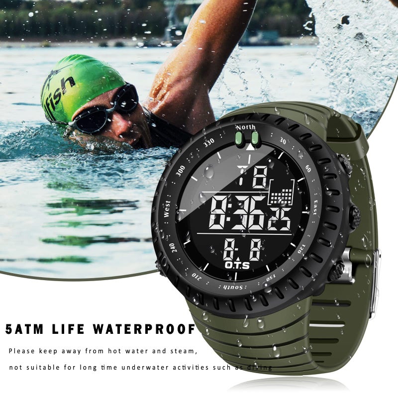 PALADA Men's Digital Sports Watch Waterproof Tactical Watch with LED Backlight Watch for Men (Army Green) - Image 2