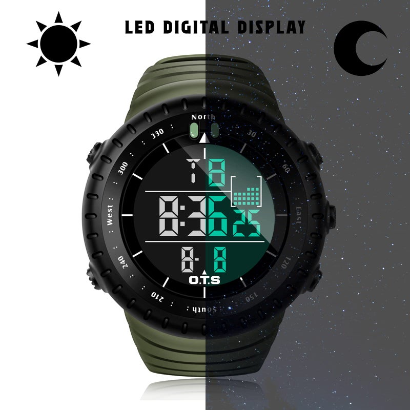 PALADA Men's Digital Sports Watch Waterproof Tactical Watch with LED Backlight Watch for Men (Army Green) - Image 3