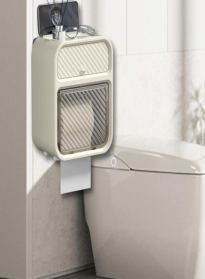 QUMAZZ Punch-Free Paper Holder Wall-Mounted Toilet Toilet Paper Box Tissue Box Hand Carton Storage Rack Paper Extraction Box Light Luxury (Beige) - Image 1