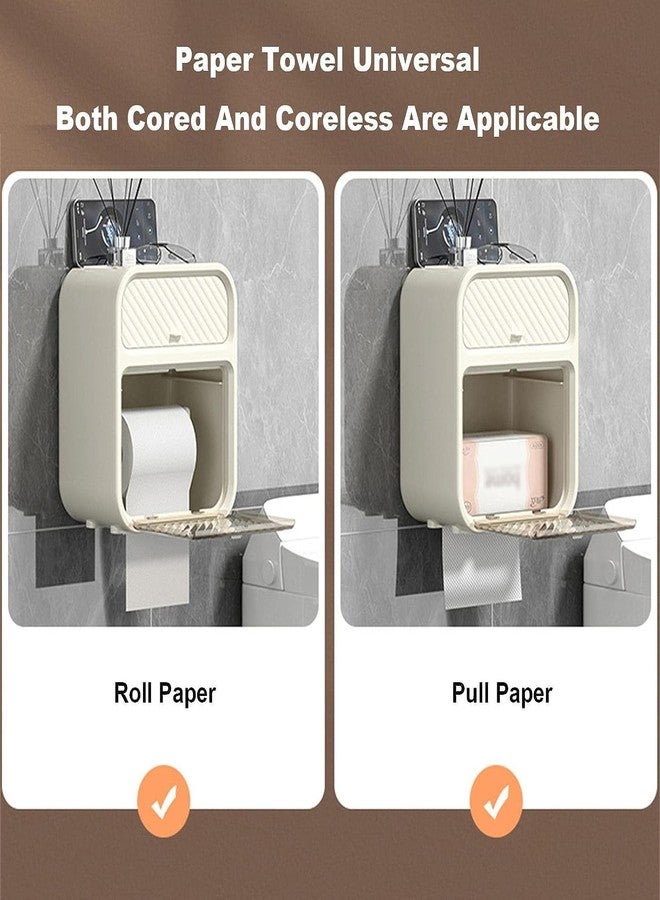 QUMAZZ Punch-Free Paper Holder Wall-Mounted Toilet Toilet Paper Box Tissue Box Hand Carton Storage Rack Paper Extraction Box Light Luxury (Beige) - Image 2