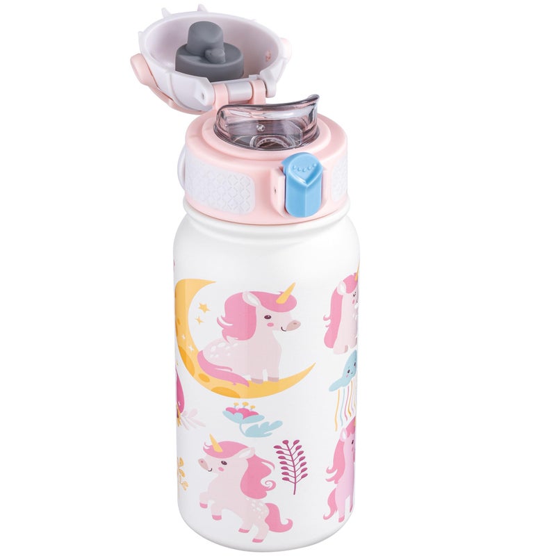 OLDLEY Kids Water Bottle 12oz Insulated Water bottle, Double Wall Stainless Steel Vacuum Bottle, Leak-Proof Sport Bottles for School Boys Girls,White Unicorn - Image 1