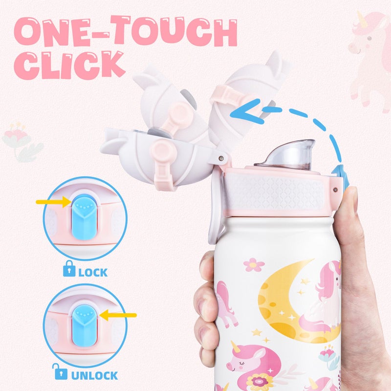 OLDLEY Kids Water Bottle 12oz Insulated Water bottle, Double Wall Stainless Steel Vacuum Bottle, Leak-Proof Sport Bottles for School Boys Girls,White Unicorn - Image 4