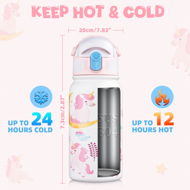 OLDLEY Kids Water Bottle 12oz Insulated Water bottle, Double Wall Stainless Steel Vacuum Bottle, Leak-Proof Sport Bottles for School Boys Girls,White Unicorn - Image 3