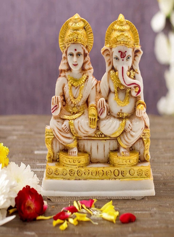 Kitlyn Marble Look Laxmi Ganesh murti Statue for Pooja Room (Multicolour, 12cm) - Image 2
