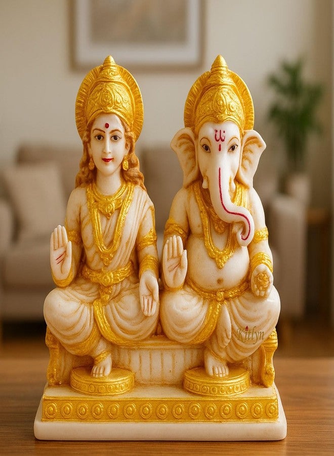 Kitlyn Marble Look Laxmi Ganesh murti Statue for Pooja Room (Multicolour, 12cm) - Image 1