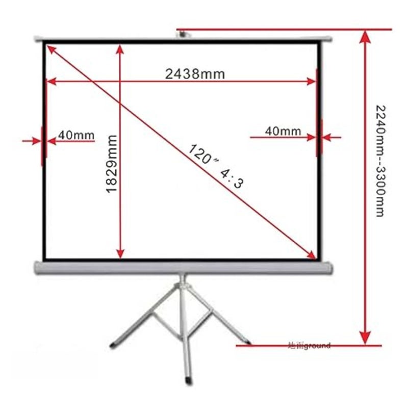 Portable projector screen for indoor/outdoor use, matte white PVC material, white color, 120-inch diagonal HD 4:3 foldable pull-up design with tripod stand - Image 4