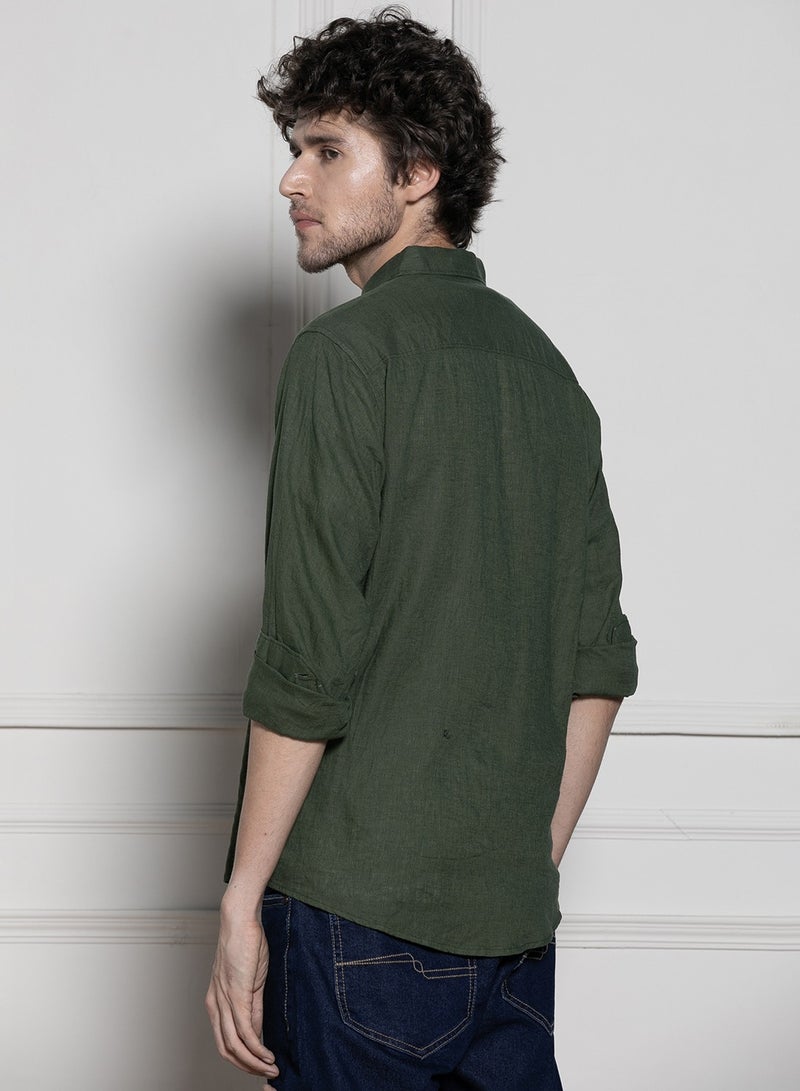 دينيس لينغو قميص زيتوني رجالي مريح وأنيق - Image 2