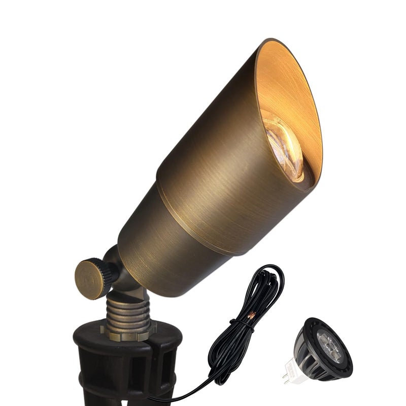 COLOER Die-cast Brass Low Voltage Spotlight 1-Pack with 5W Aluminum Housing MR16 LED Bulb 2700K 450LM CRI85+,12V AC/DC Outdoor Landscape Lighting, Directional Garden Patio Spot Up Light(101B) - Image 1