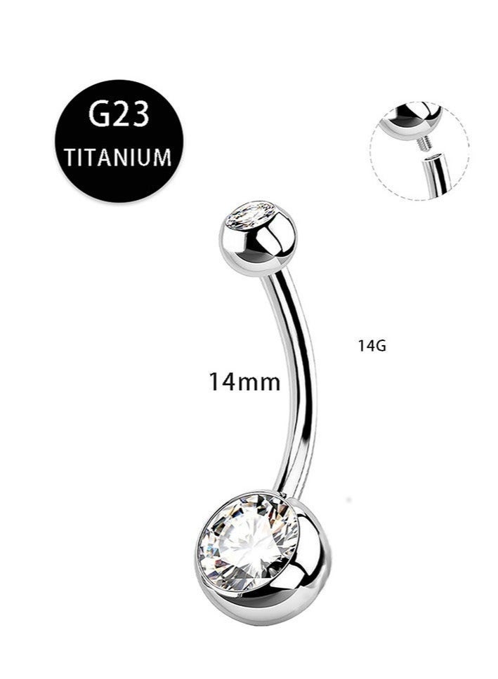 fantasize G23 Titanium Hypoallergenic Belly Button Ring with Zirconia Inlaid Internally Threaded Navel Piercing Jewelry Surgical 14mm Long Belly Ring gifts For Women - Image 1