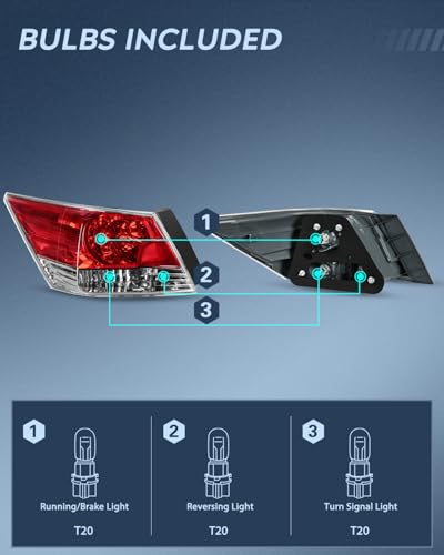 Nilight Taillight Assembly Compatible with 2008 2009 2010 2011 2012 Honda Accord Tail Lights Rear Lamp Replacement OE Style Driver Side w/Bulbs - Image 3