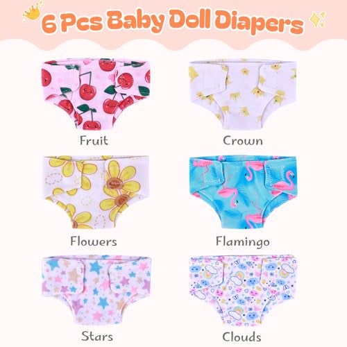 BABESIDE 6 Pcs Baby Doll Diapers Reusable for 1215 Inch Dolls Realisitc Baby Doll Accessories Dolls Diapers for Realistic Babydolls Underwear - Image 5