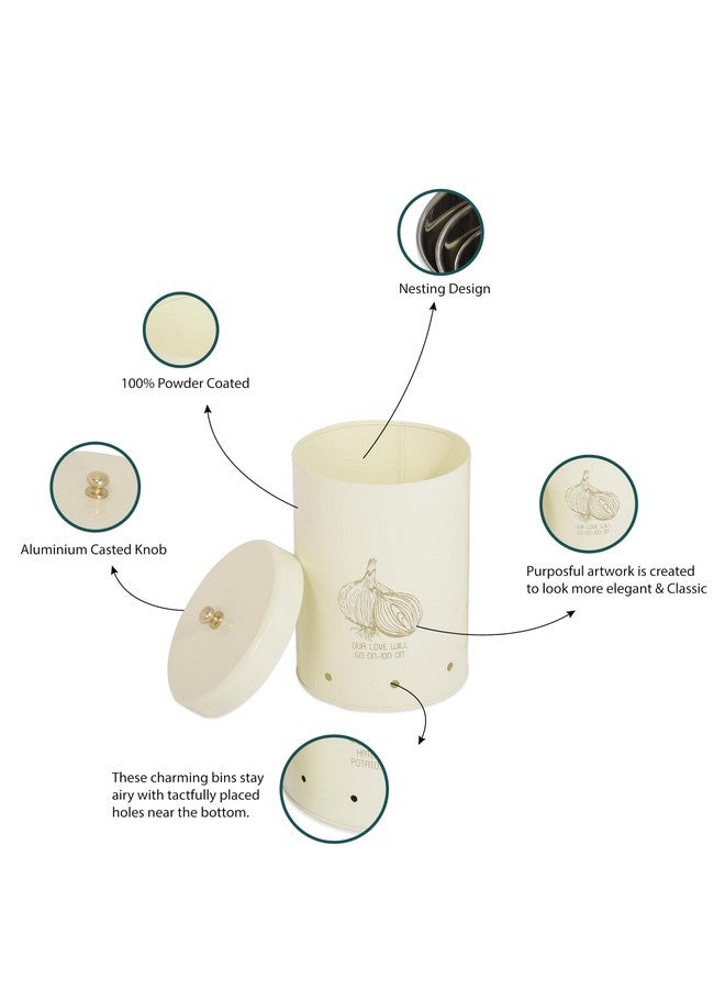 Elan صندوق تخزين البصل المعدني إيلان، منظم الخضار للمطبخ، لتخزين البصل 1.5 كجم (أبيض فاتح) - Image 4