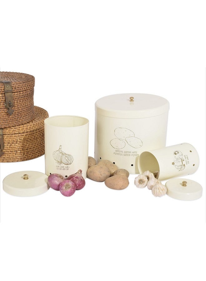 Elan صندوق تخزين البصل المعدني إيلان، منظم الخضار للمطبخ، لتخزين البصل 1.5 كجم (أبيض فاتح) - Image 3