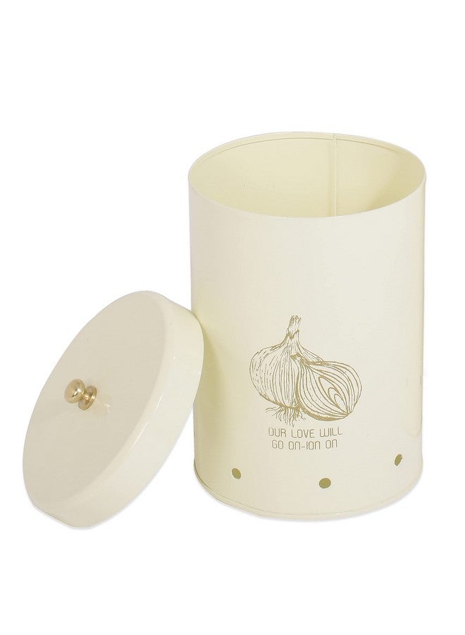 Elan صندوق تخزين البصل المعدني إيلان، منظم الخضار للمطبخ، لتخزين البصل 1.5 كجم (أبيض فاتح) - Image 2