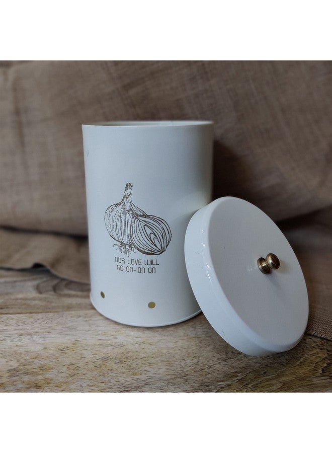 Elan صندوق تخزين البصل المعدني إيلان، منظم الخضار للمطبخ، لتخزين البصل 1.5 كجم (أبيض فاتح) - Image 1